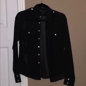 Sheer Navy Silk Button Down Blouse